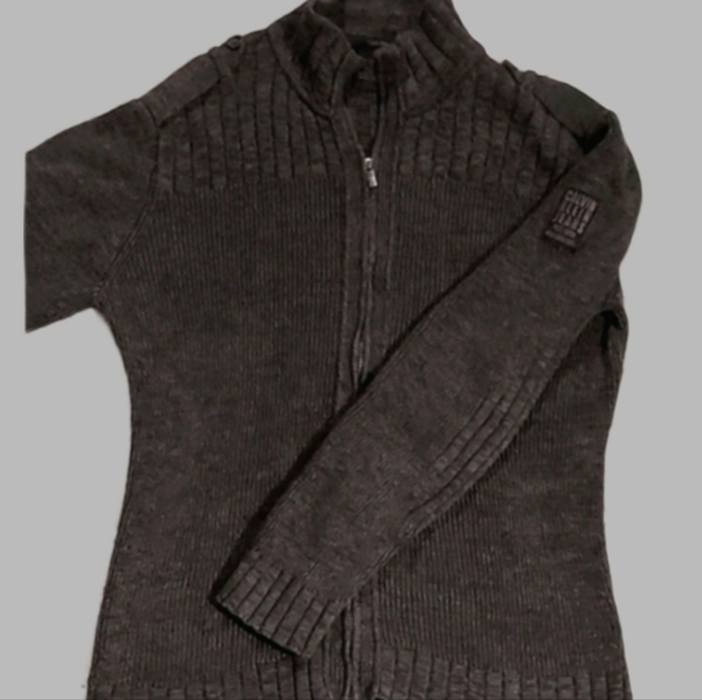 Men Calvin Klein full zip dark gray ribbed sweater cardigan- 100% cotton